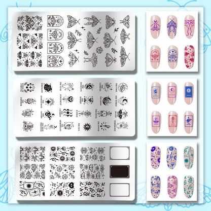 Three piece set of mystical tarot and celestial nail art templates