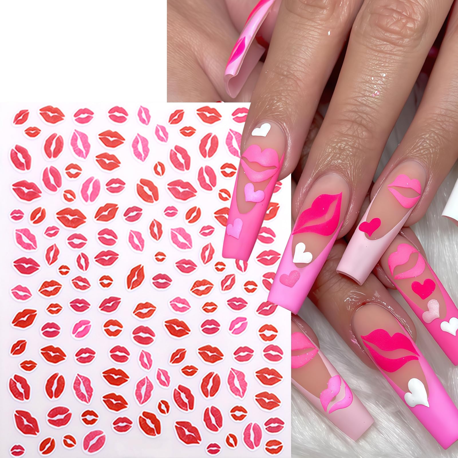 Close up of 3D sexy red lip nail decals