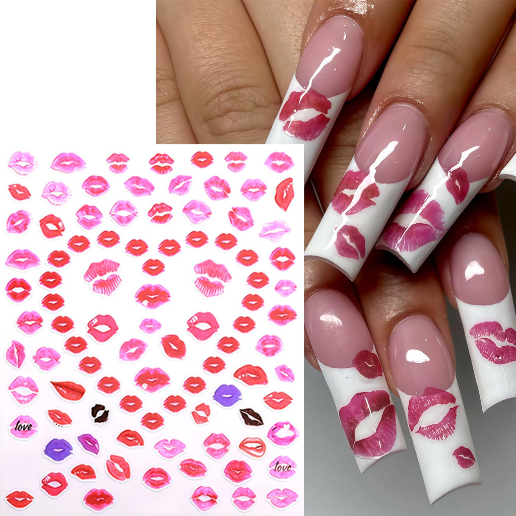 SHUXILIN romantic kiss lips and heart nail stickers close up