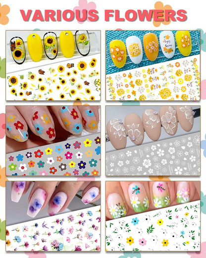 Close up of seasonal flower and butterfly nail decals