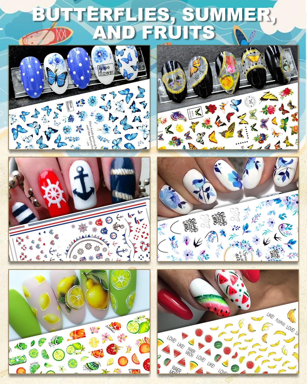 Assorted holiday theme nail art sticker sheets collection