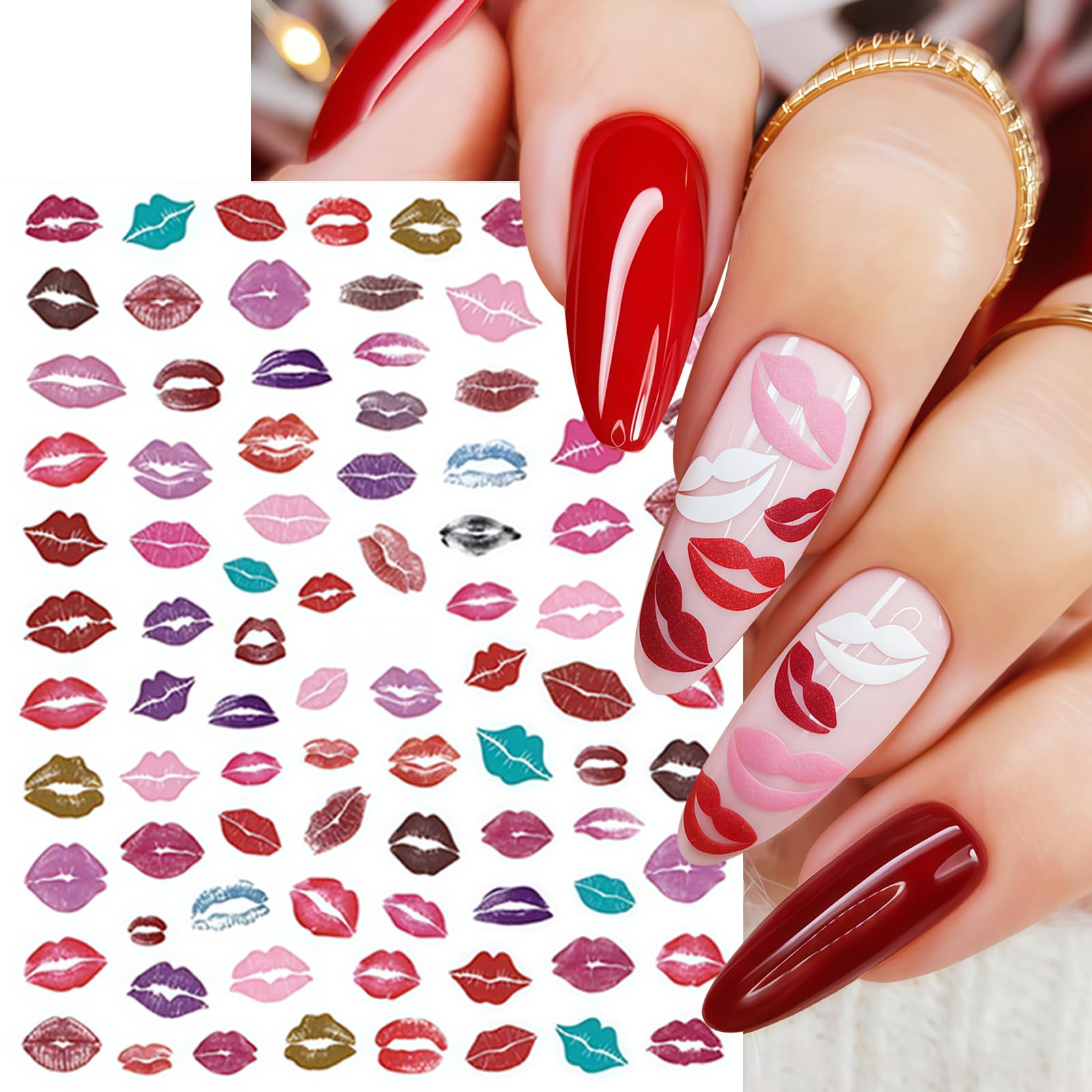 Collection of 6 sheets of Valentine nail accessories
