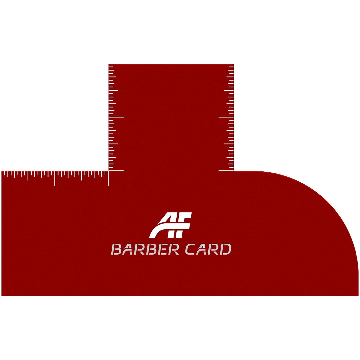 Red reusable barber line up tool highlighting the multi functional curved edge design.