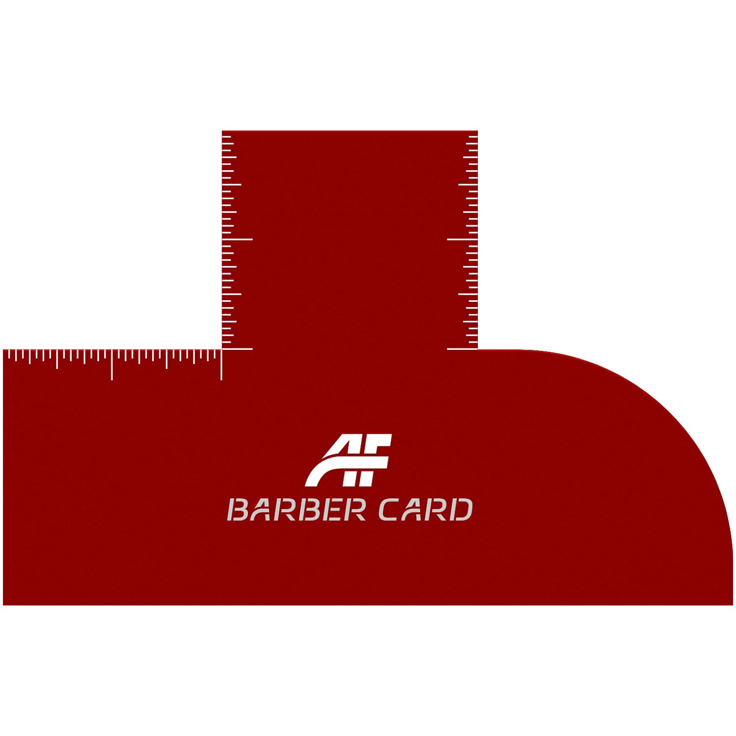 Red reusable barber line up tool highlighting the multi functional curved edge design.