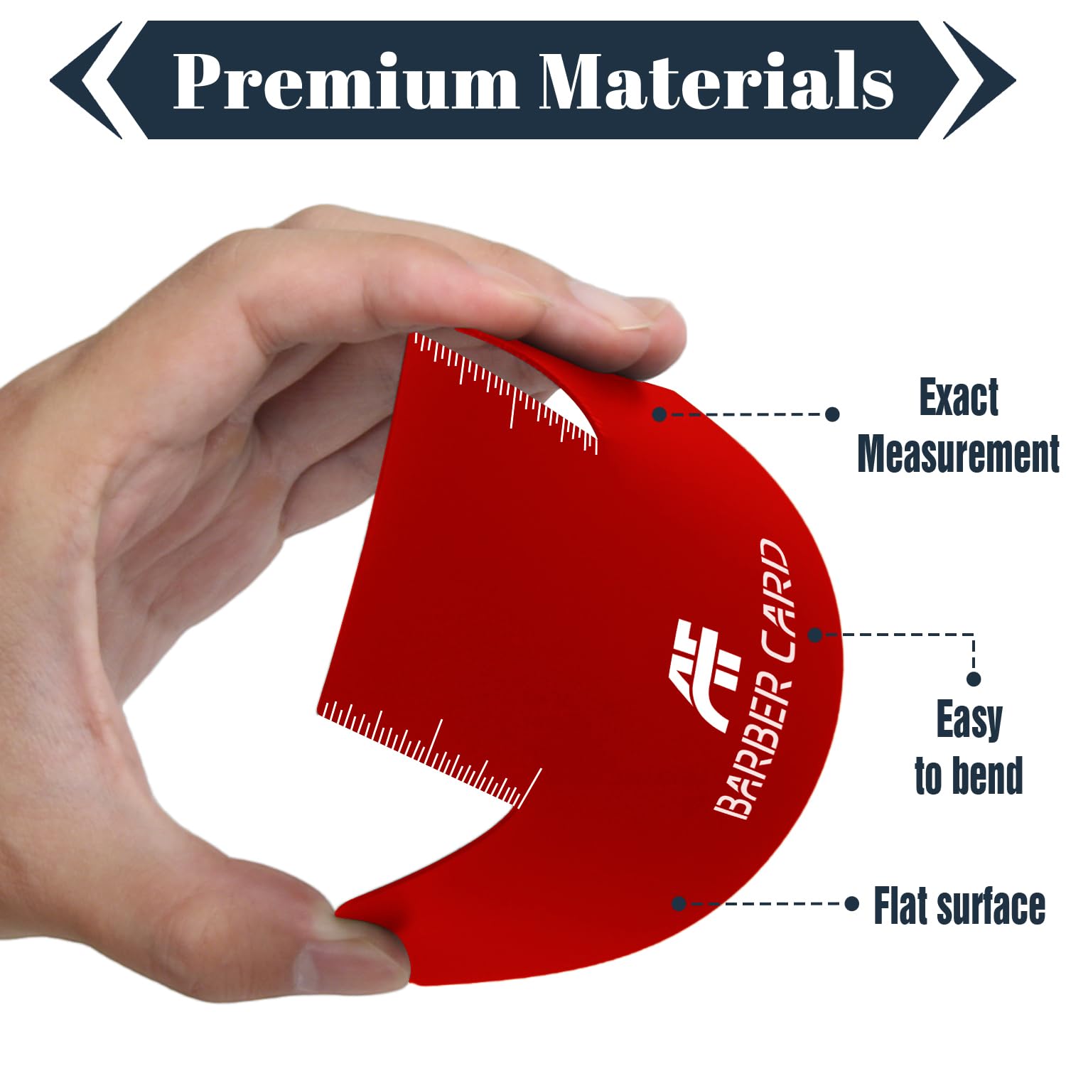 Hairline guiding card template with measurement indicators used for symmetric beard shaping.