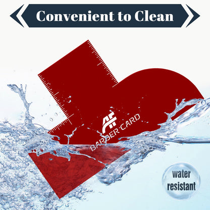 Premium flexible red barber stencil shield preventing overspray during hair fiber application.