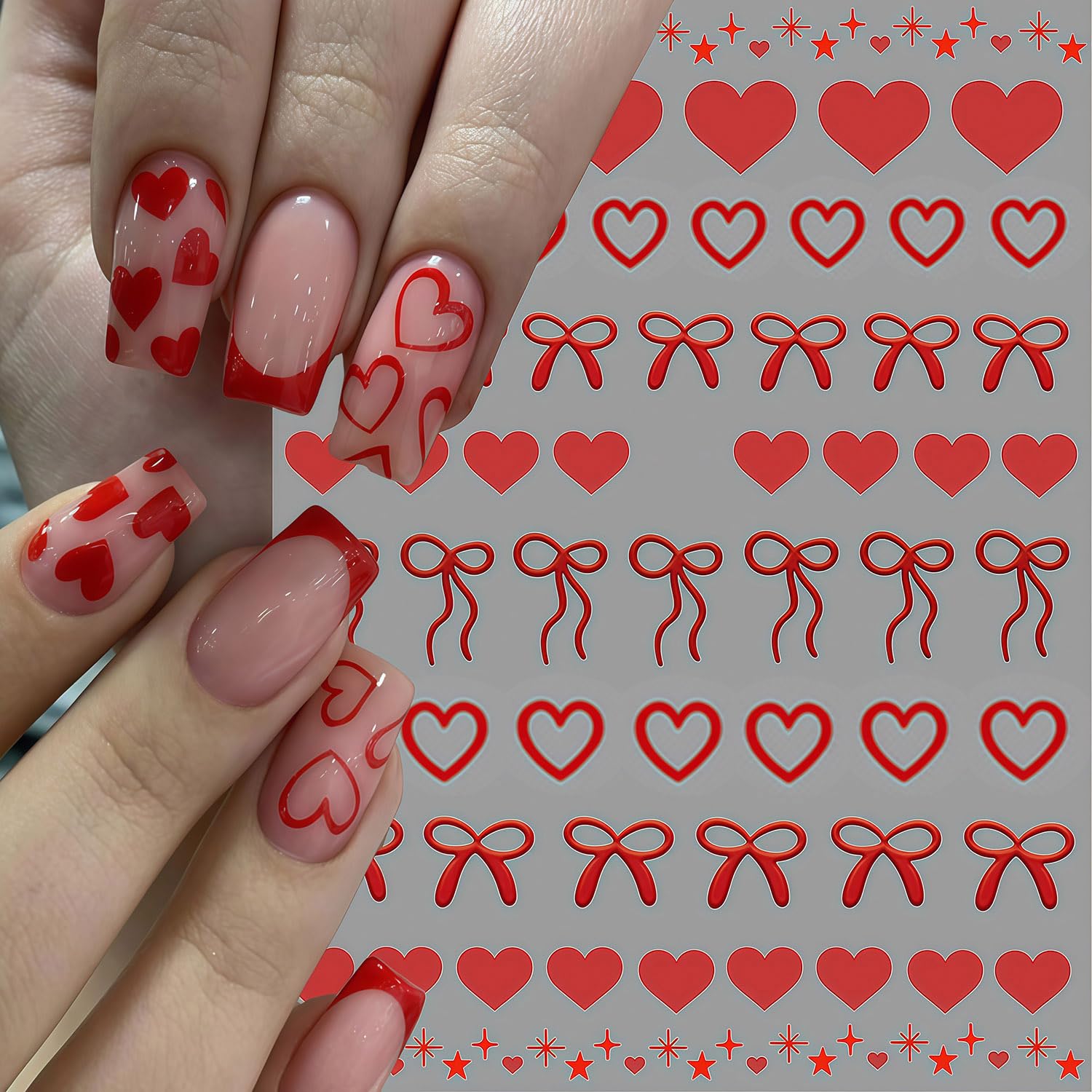 Collection of various heart shaped nail sticker designs