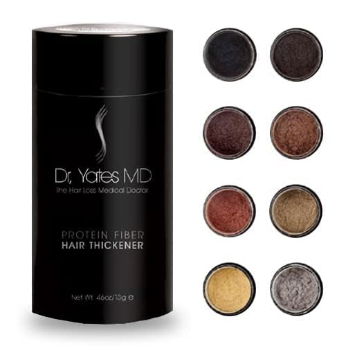 Dr. Yates MD Keratin Fiber Hair Enhancer Dark Blonde showing the shaker top opening for application.