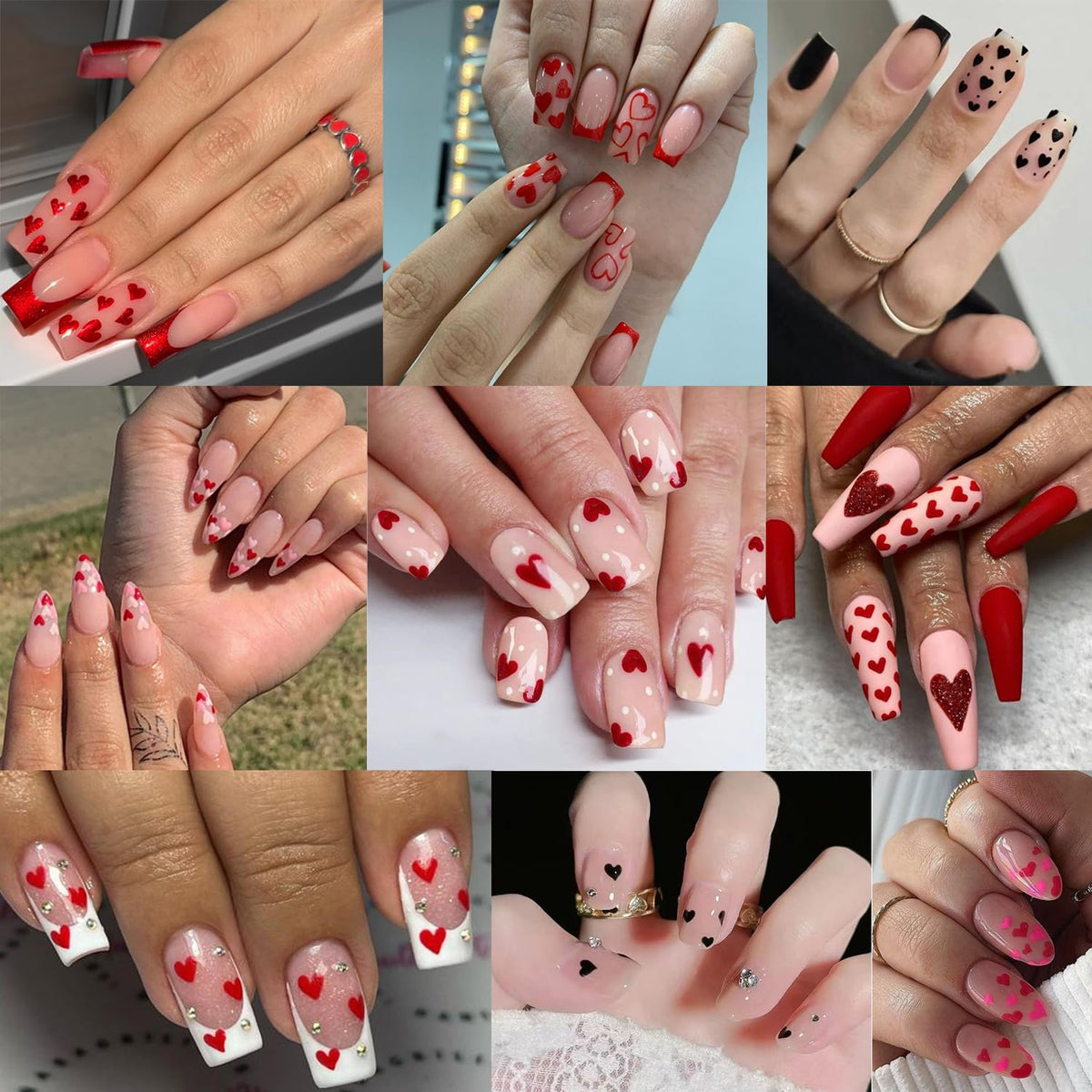 Assorted vibrant color variations of heart shaped nail stickers