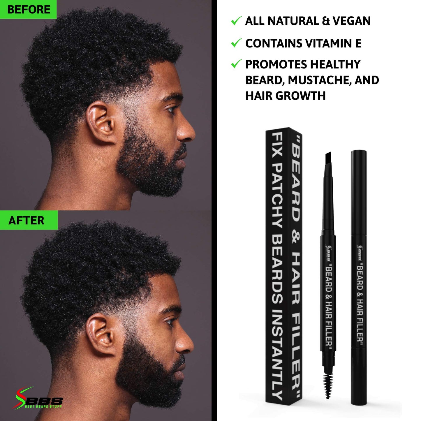 Grooming pencil for men filling in an uneven hairline for sharp look