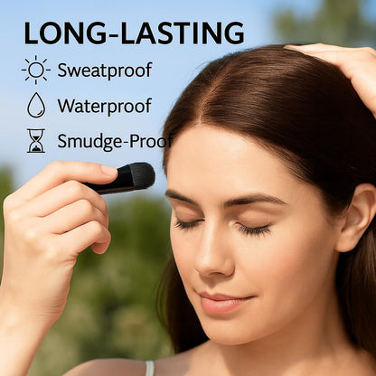 Sweat resistant hairline shadow powder compact side view with built in sponge