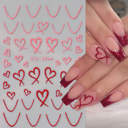 Close up of heart and wavy line nail art decals