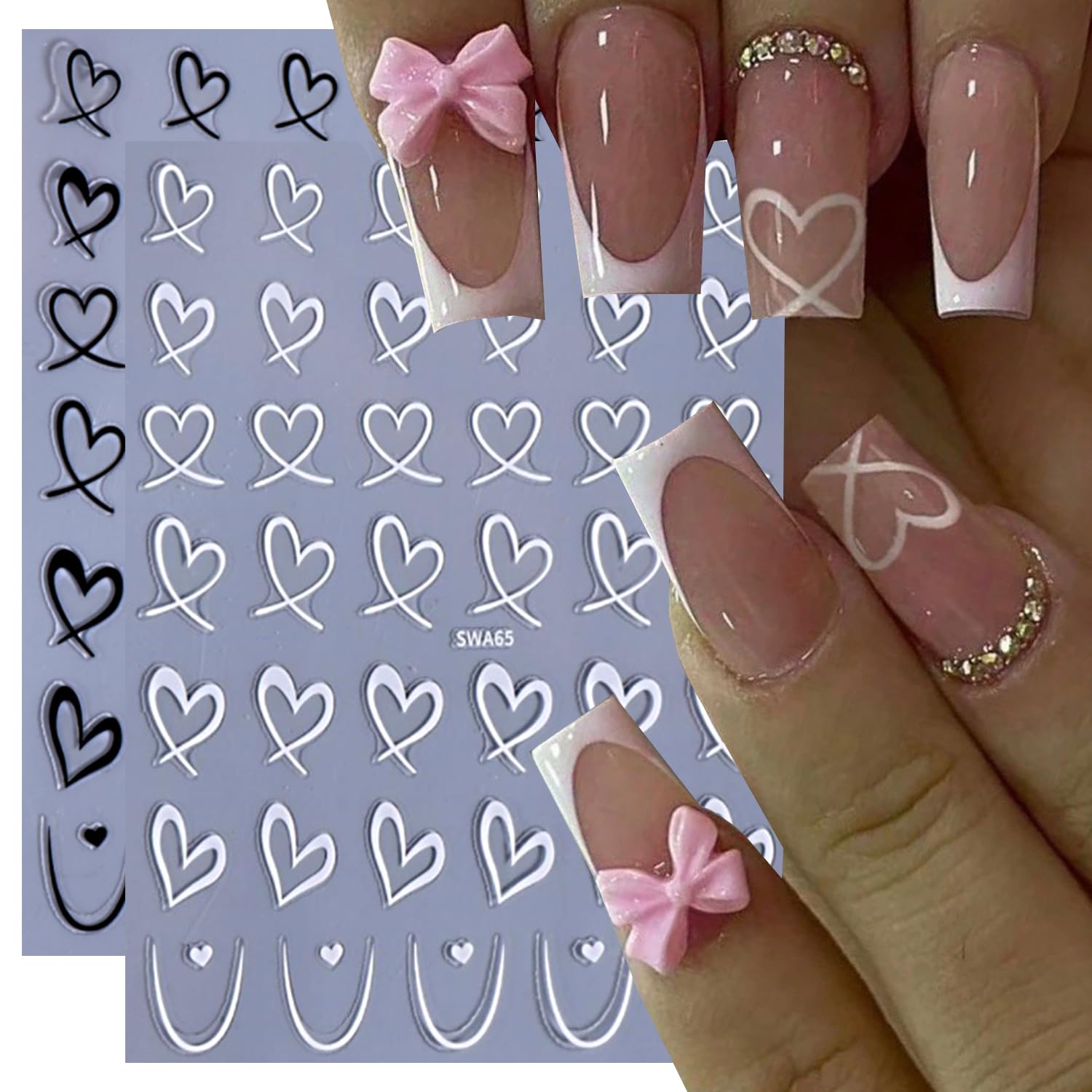 Pink and red hollow heart nail sticker designs