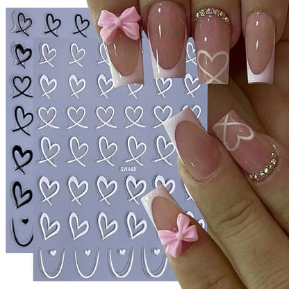 Pink and red hollow heart nail sticker designs