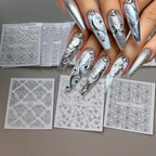 Metallic silver hollow lace nail stickers for manicure decoration