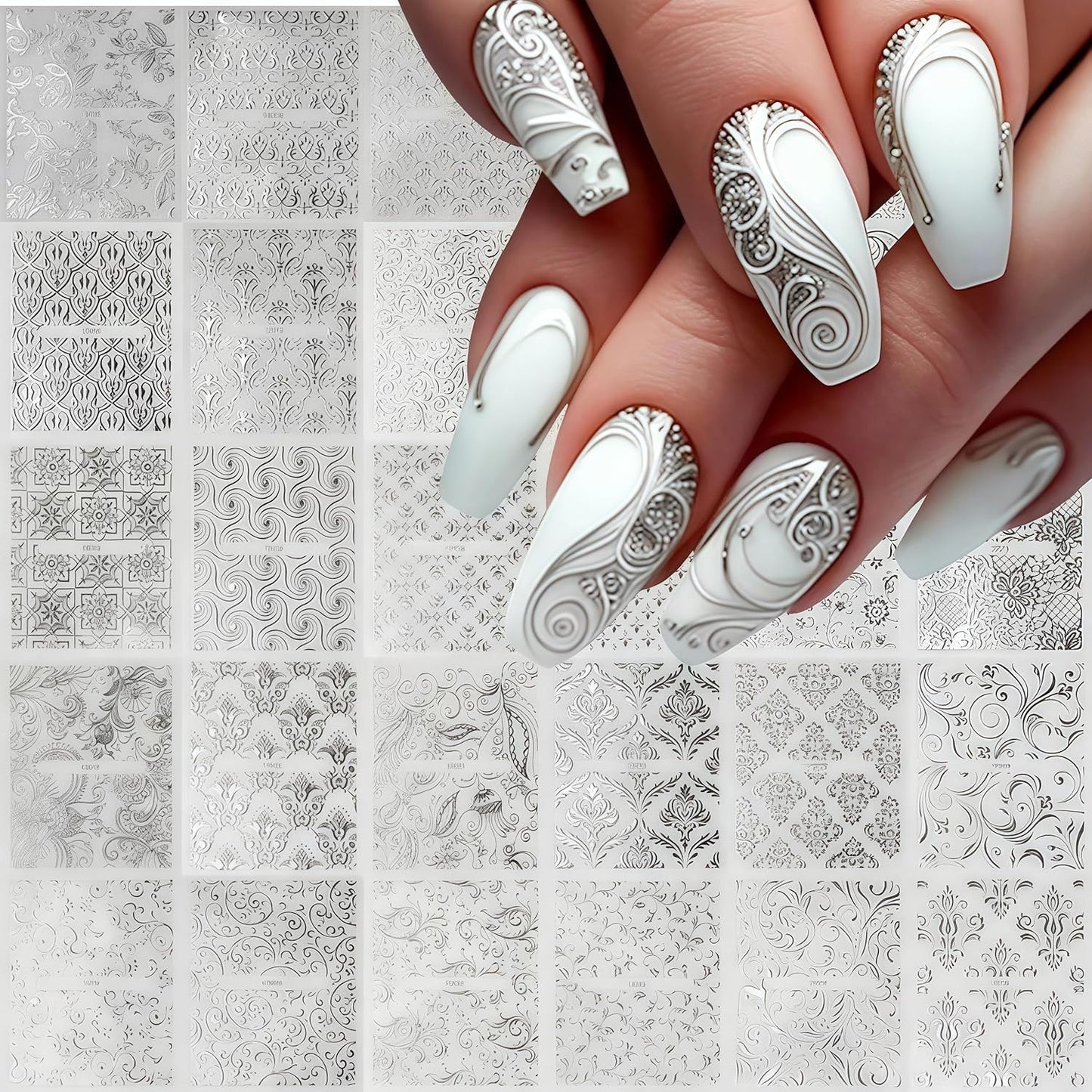 Application of retro floral nail stickers on artificial nails