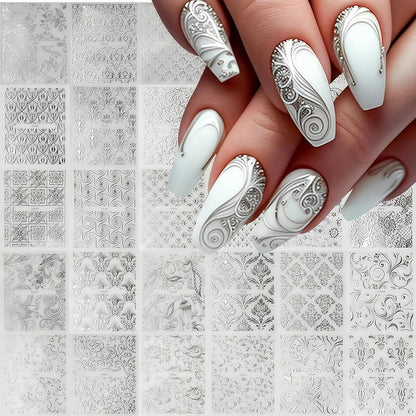 Application of retro floral nail stickers on artificial nails