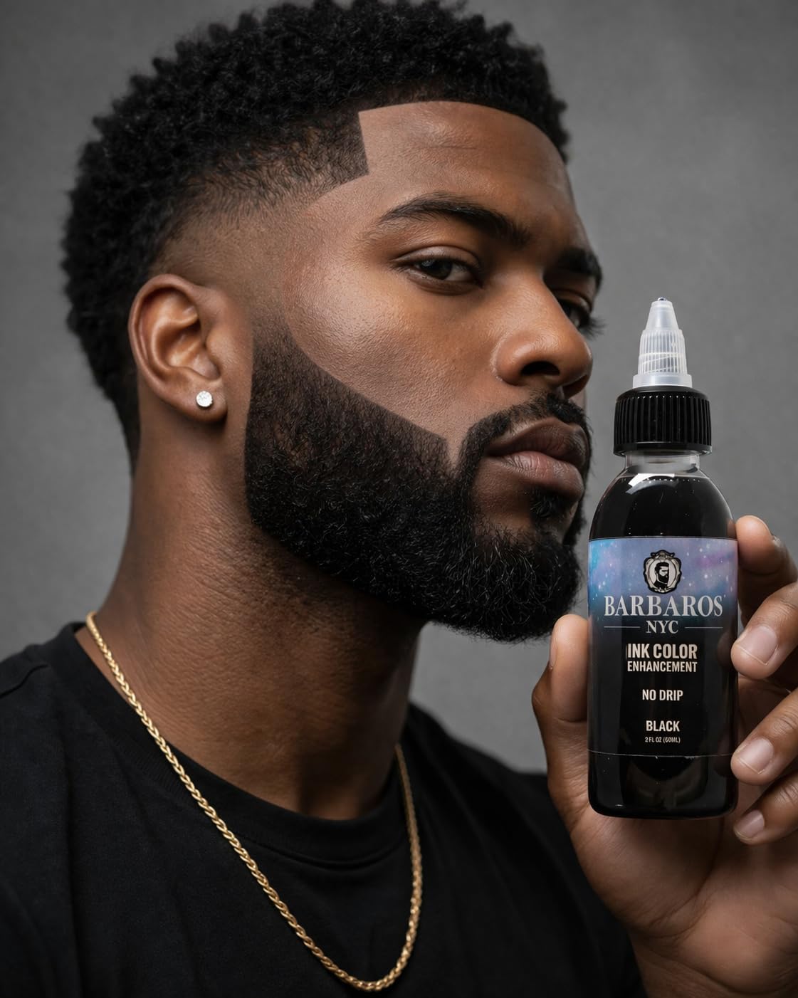Water resistant barber beard liner spray package showing authentic USA grooming product details