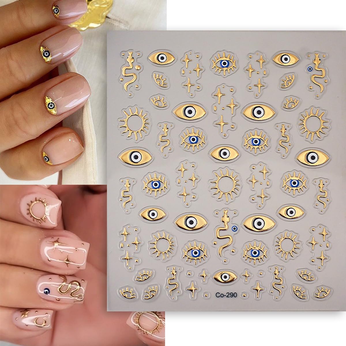 Self-adhesive nail art stickers applied on manicure