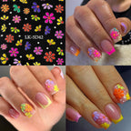Yosommk VelvetGlow nail art stickers close up of colorful daisy and heart designs