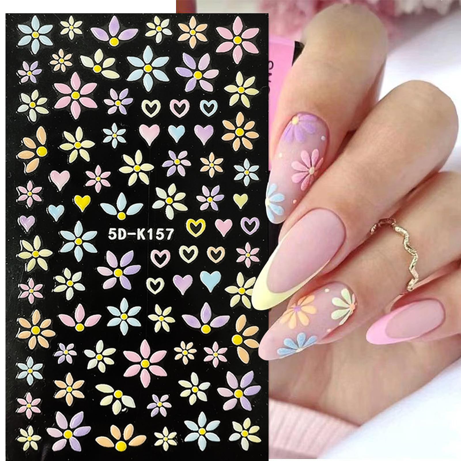 Self adhesive flower nail art stickers on black background