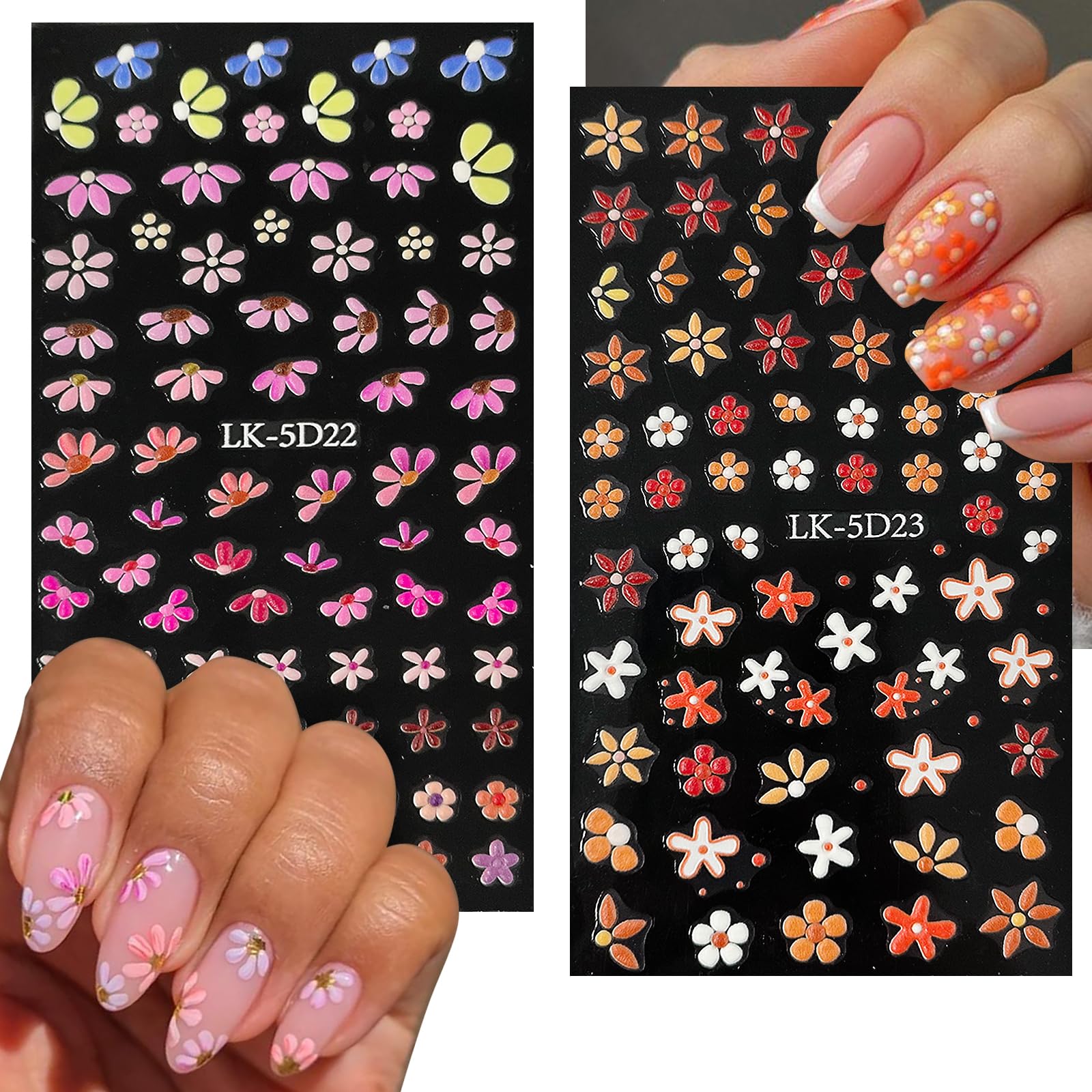 Application of embossed nail stickers using pink tweezers