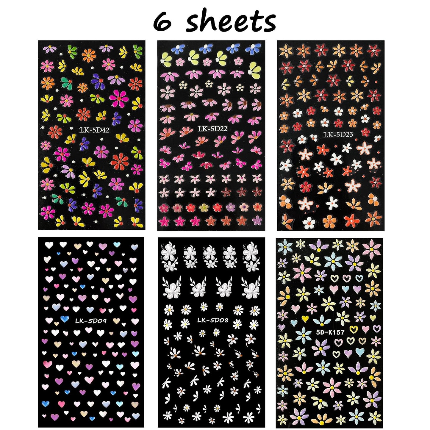 Colorful floral 5D nail art decals for gel manicure