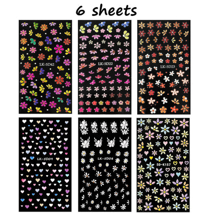 Colorful floral 5D nail art decals for gel manicure