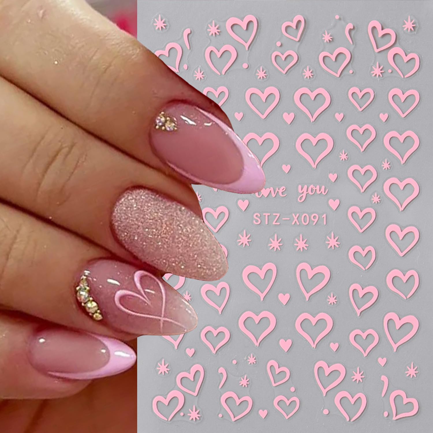 Six sheets of romantic Valentine nail stickers for DIY manicures