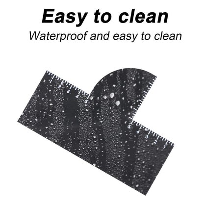 Two pack of black reusable beard stencils displayed flat showing straight and curved edges.