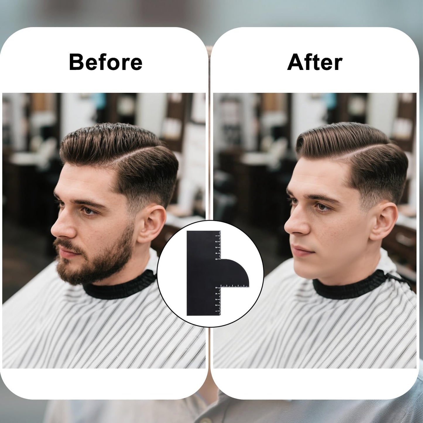 Grooming card template protecting skin during a professional hair color spray application.