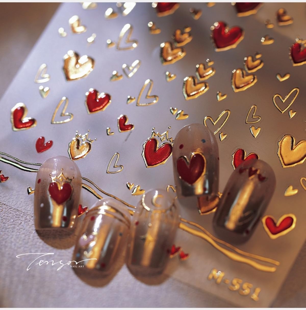 Self-adhesive love heart nail stickers for women
