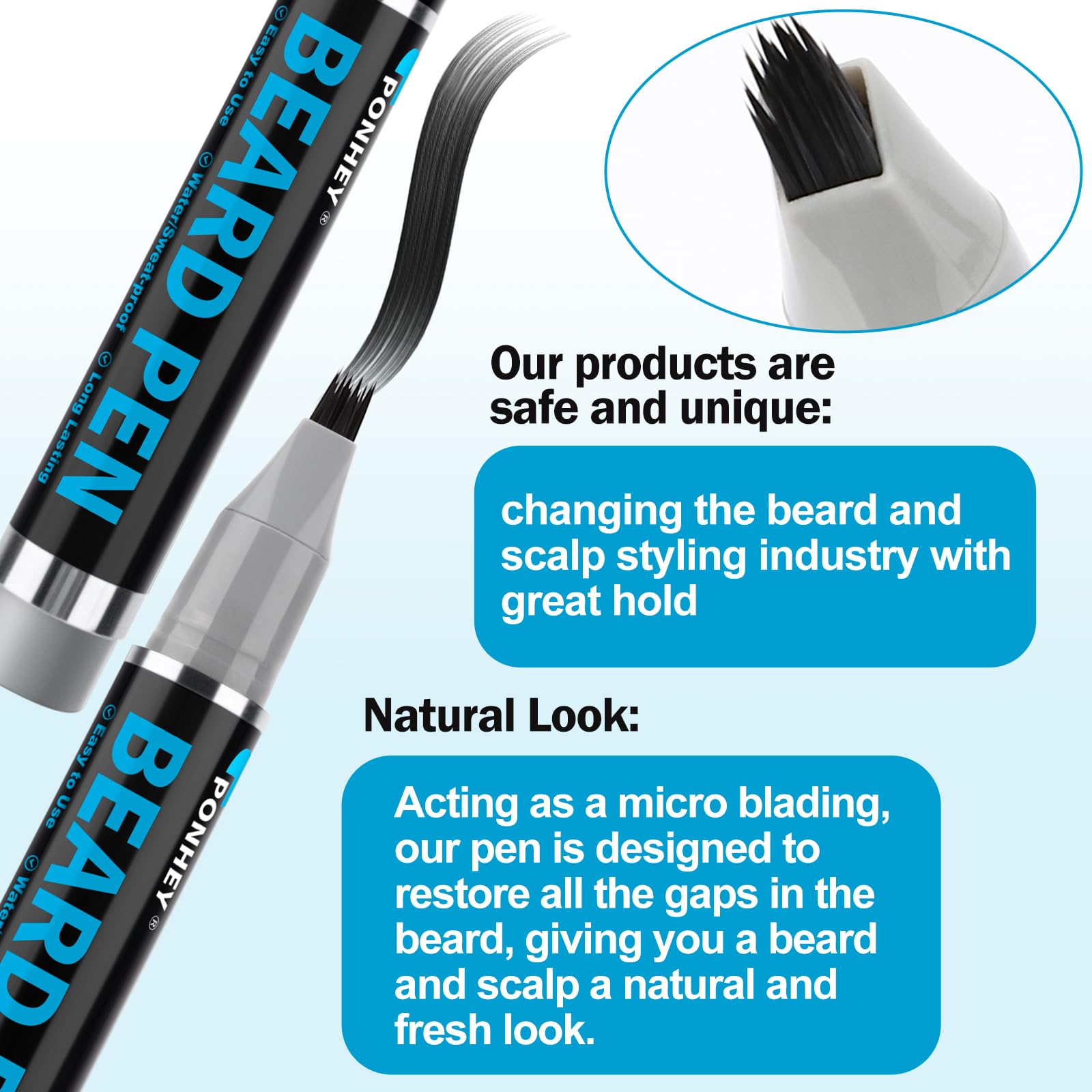 Close-up of the micro-fork tip drawing realistic hair strokes on skin