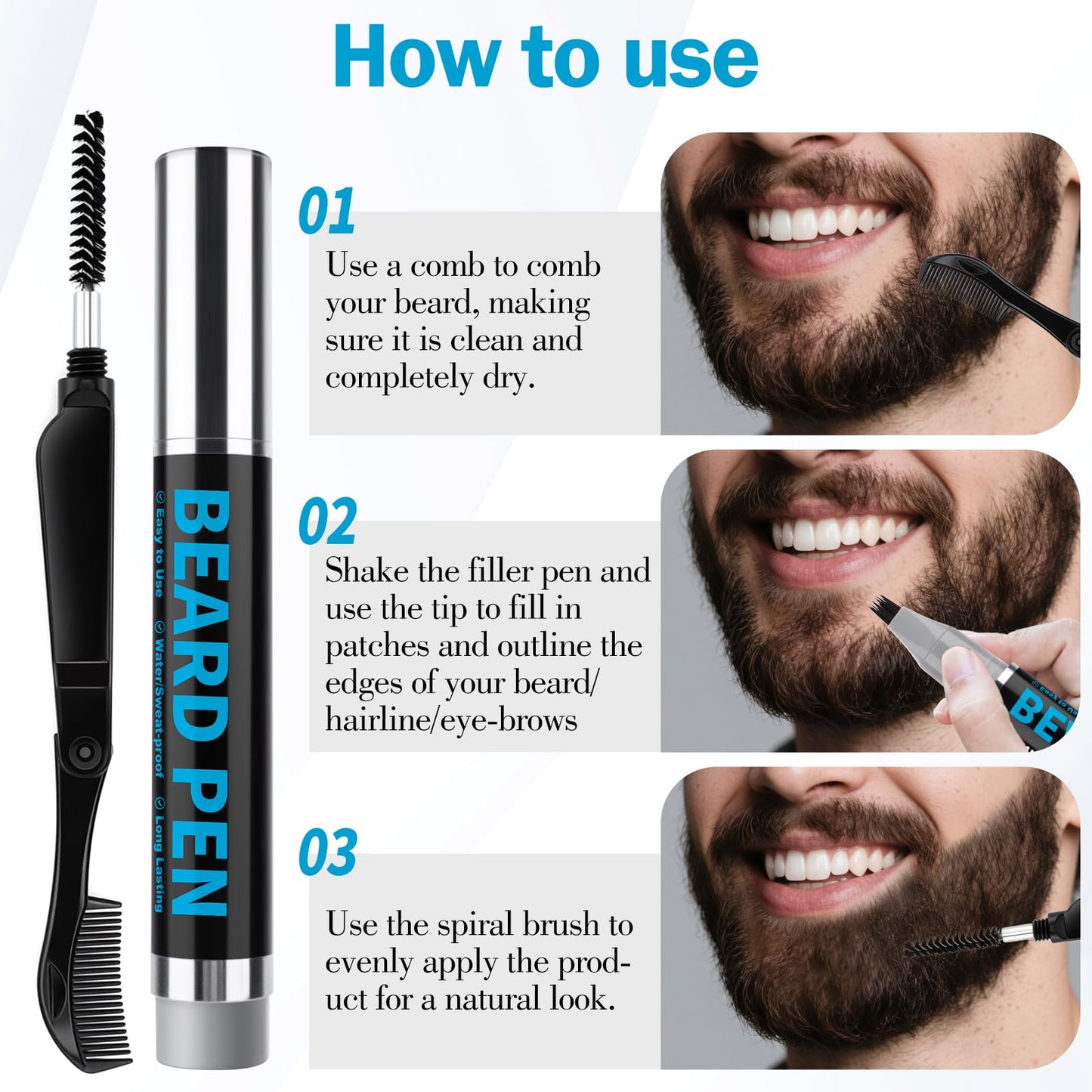 Grooming kit being applied to a male hairline and moustache for sharp definition