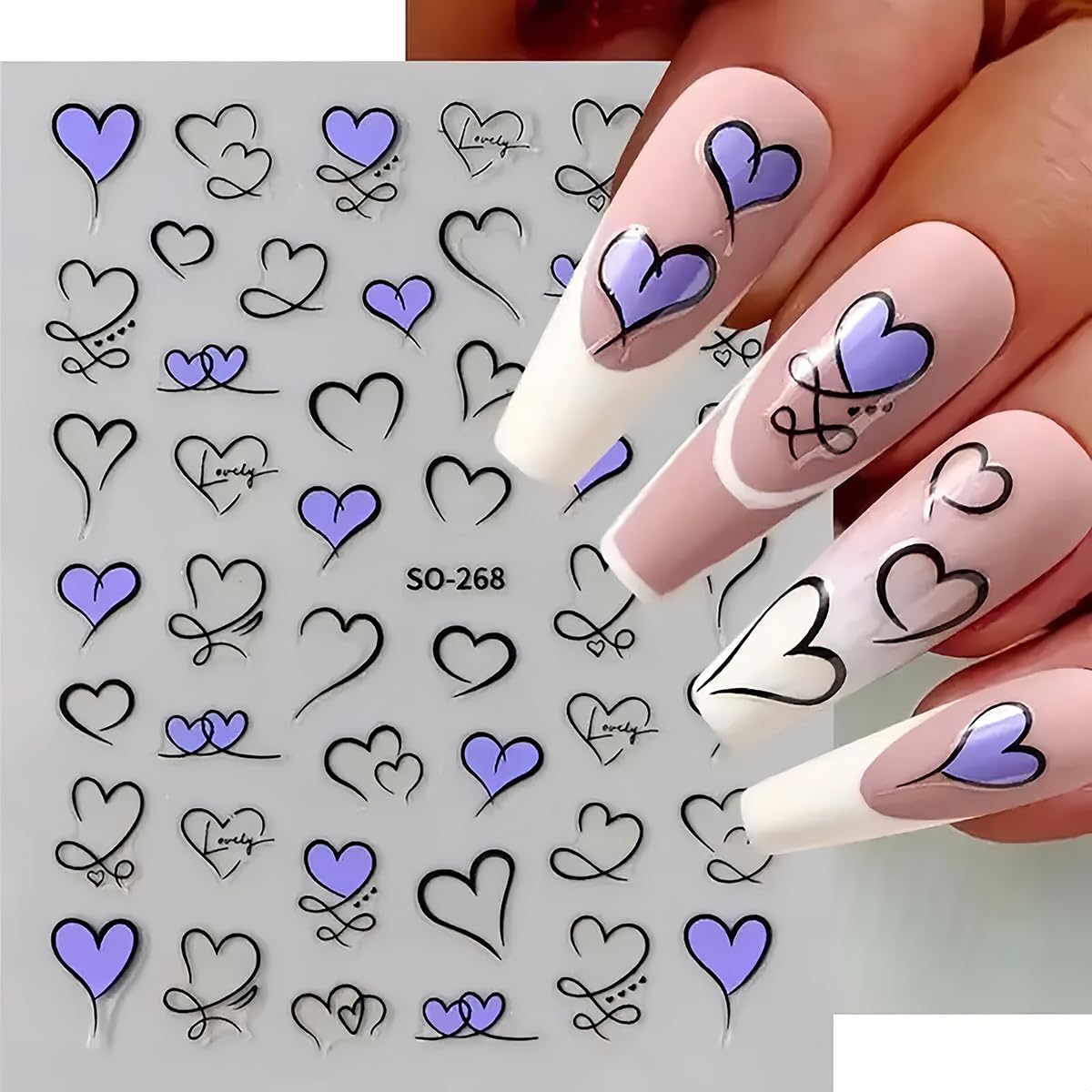 Dainlili heart nail stickers showing gold and bronze outline designs