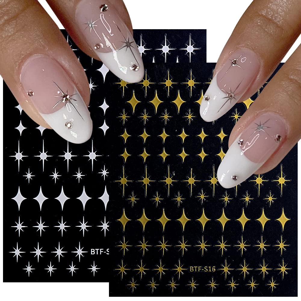 Close up of 3D self adhesive gold star nail decals