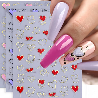 Application of self-adhesive heart nail stickers on natural nails