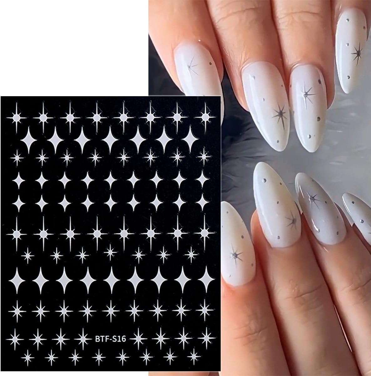 Black and white star design nail art sticker sheets