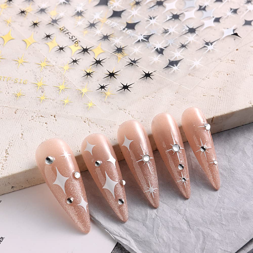 Collection of various star shaped metallic nail decals