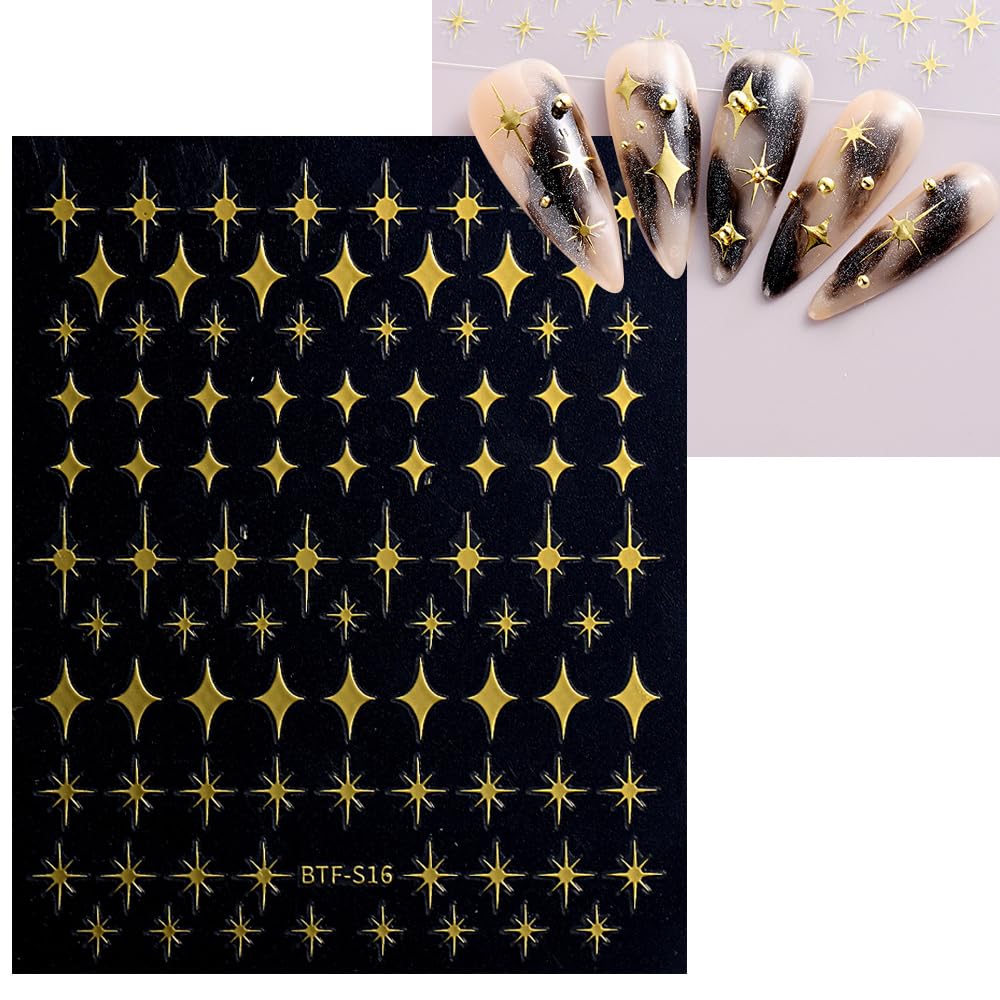 Full collection of 12 sheets star themed nail stickers in package