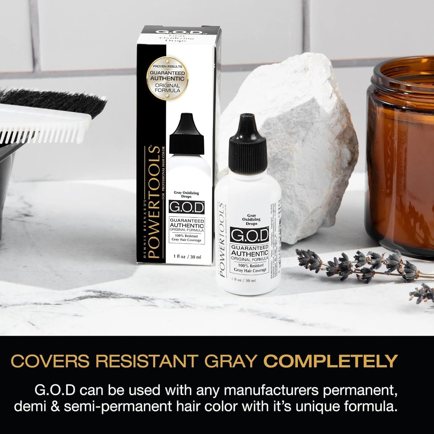 Close up look of the dropper bottle for precise hair dye mixing measurements