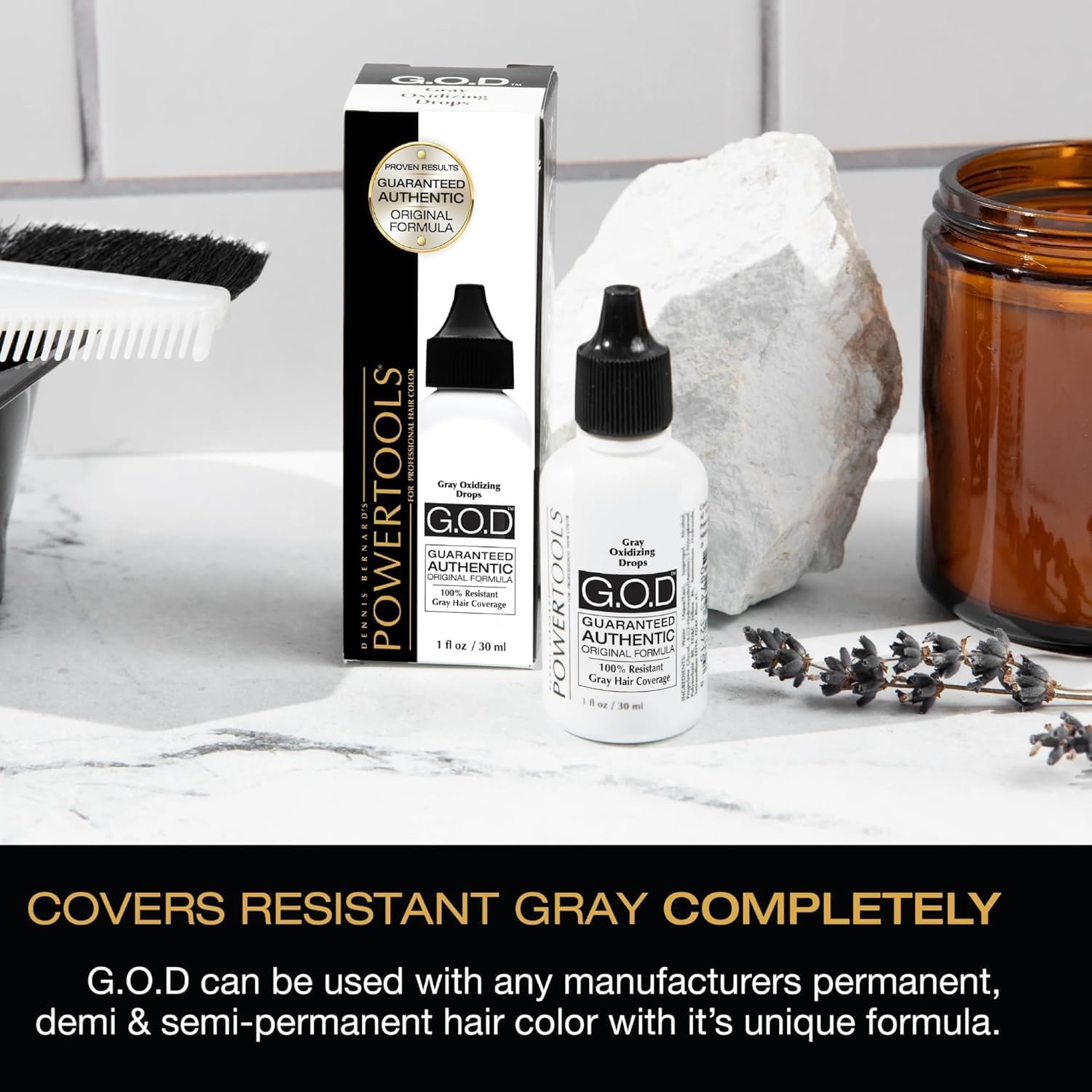 Close up look of the dropper bottle for precise hair dye mixing measurements