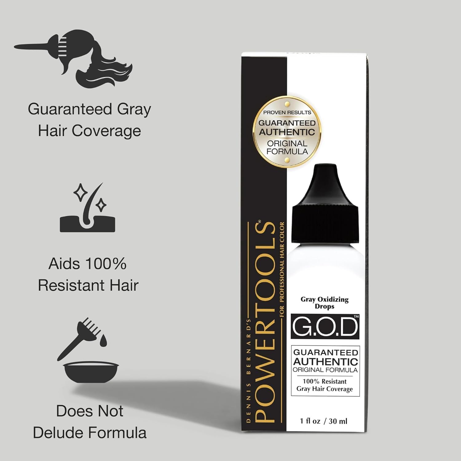 Premium salon quality grey hair coverage additive product application display