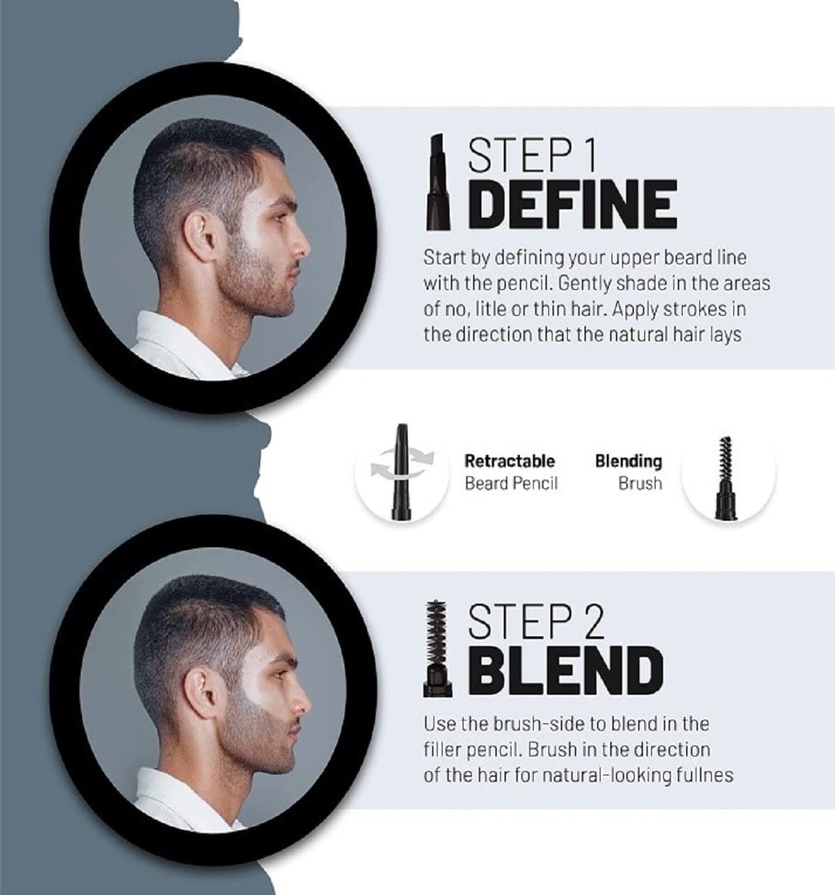 VOID Homme beard pencil for men detailing the built-in blending brush end