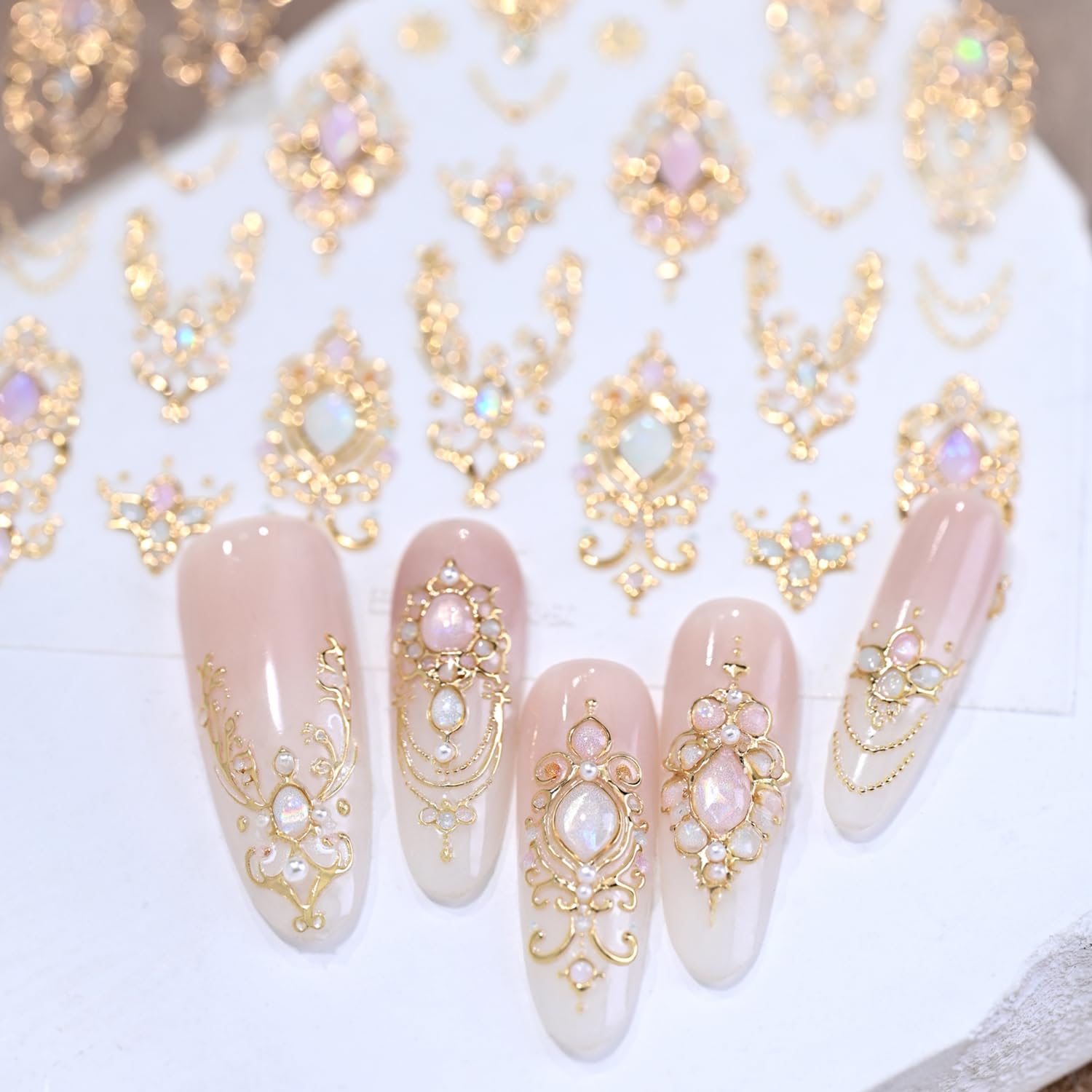 Close up detail of Hpyfoi 5D gold filigree nail art decals