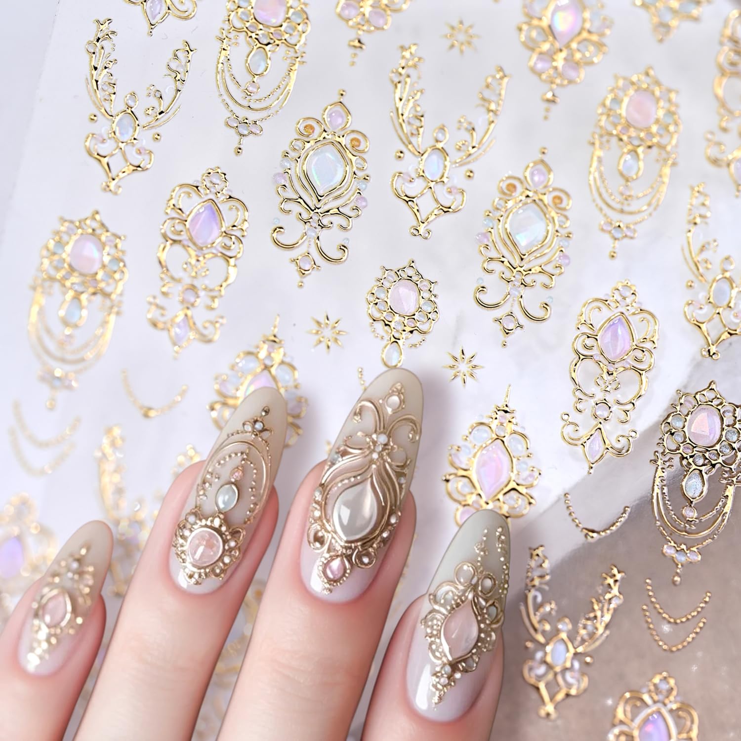 Application of Hpyfoi luxury baroque style gold nail stickers