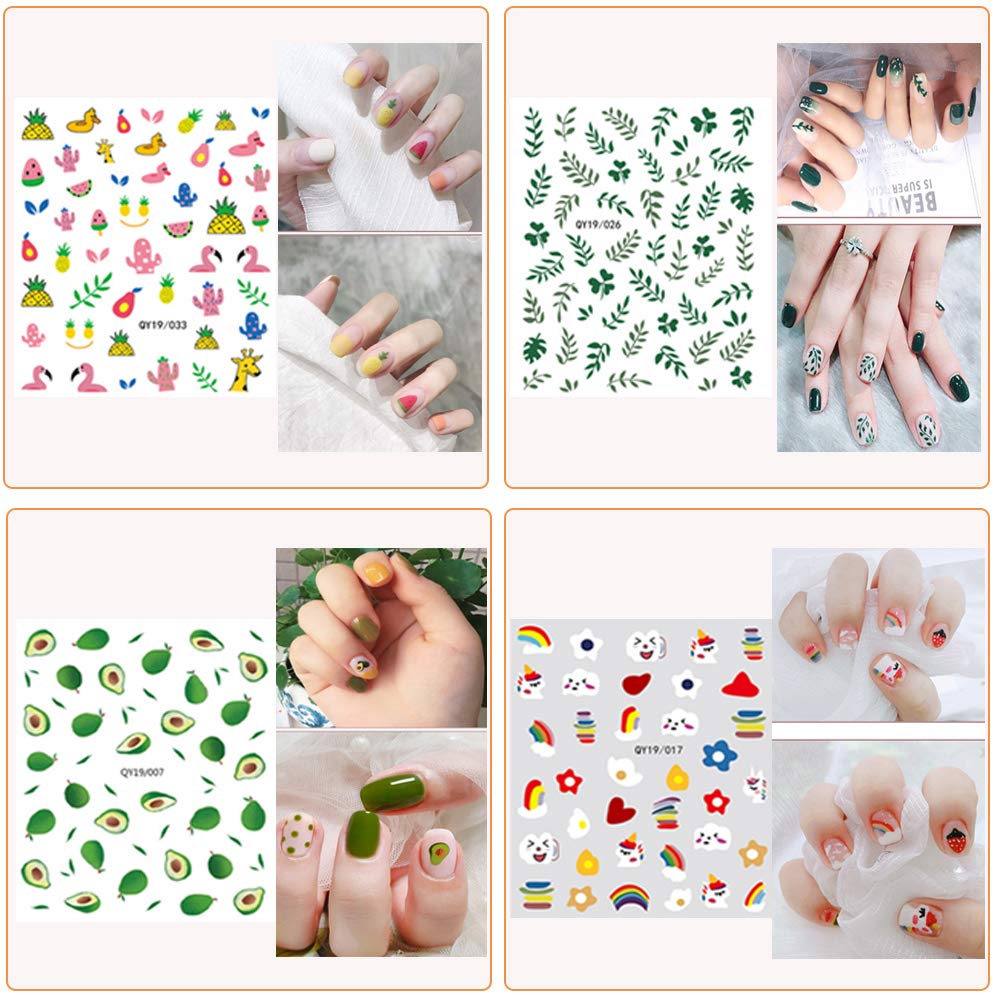 12 sheets of Ihukeit DIY nail decoration stickers spread out