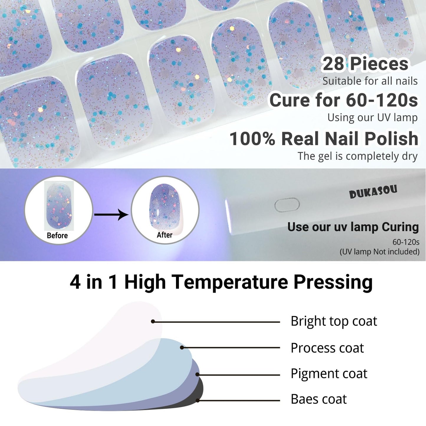 Tools included with Dukasou gel nail kit prep pads and file