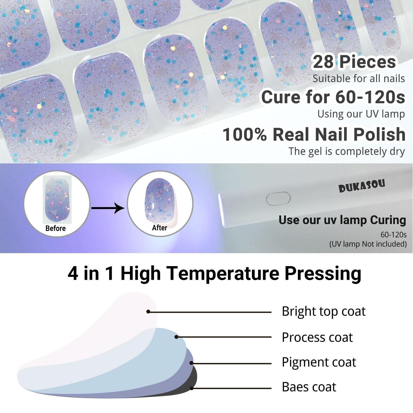 Tools included with Dukasou gel nail kit prep pads and file