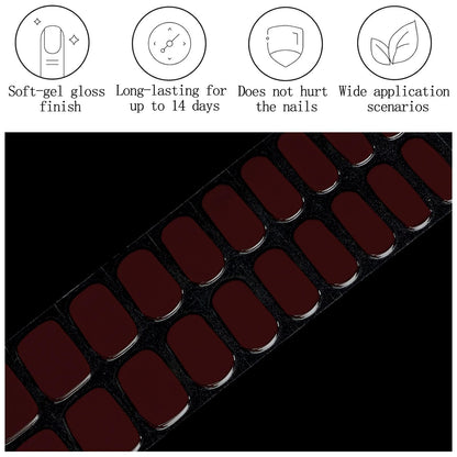 Top view of 20 piece burgundy gel nail strip packaging
